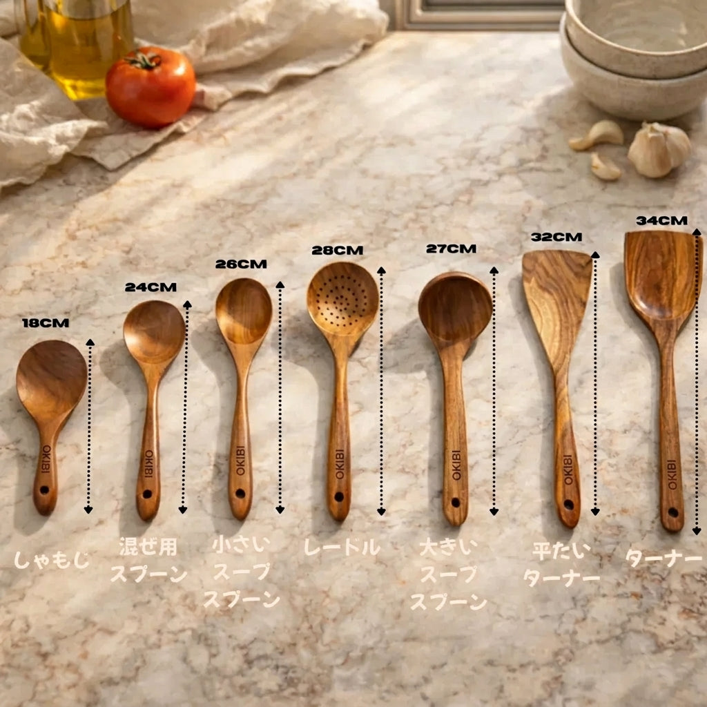 NestPan 木灯チーク™｜そろそろ、脱プラ。天然チーク 木製キッチンツール 7点セット